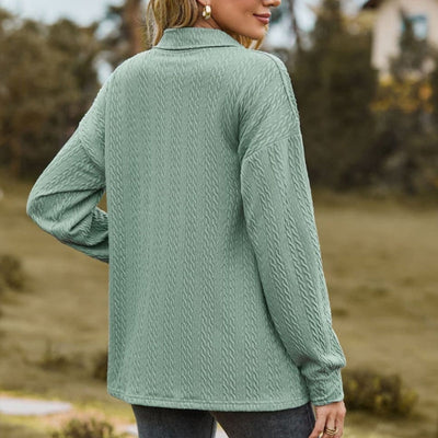 Women's Pullover Sweatshirt Solid Color Button Closure Top