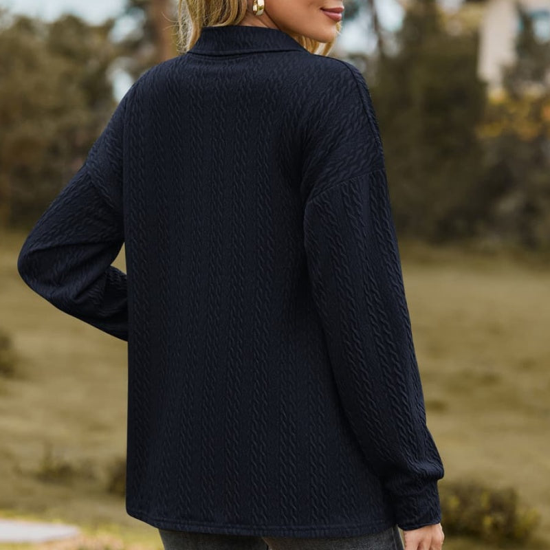 Women's Pullover Sweatshirt Solid Color Button Closure Top