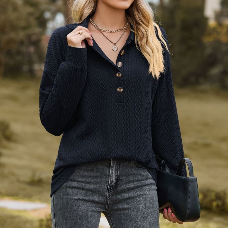 Women's Pullover Sweatshirt Solid Color Button Closure Top