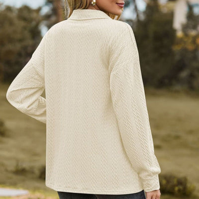 Women's Pullover Sweatshirt Solid Color Button Closure Top