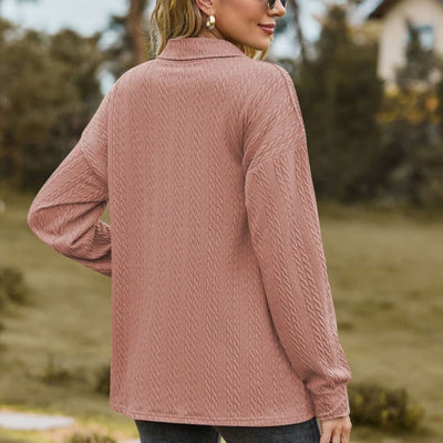 Women's Pullover Sweatshirt Solid Color Button Closure Top