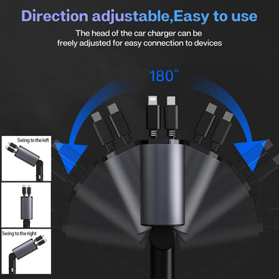 Retractable Fast Car Charger Compact USB Quick Charging Cable