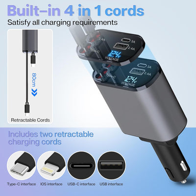 Retractable Fast Car Charger Compact USB Quick Charging Cable