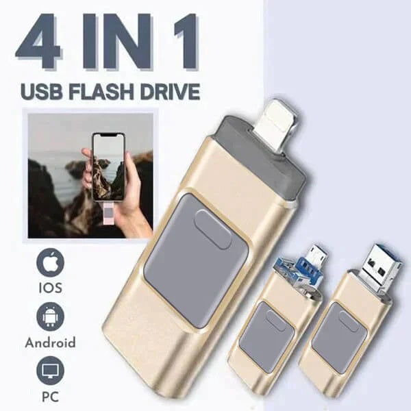 4-in-1 Mobile Phone USB Flash Drive Multiport Storage Device