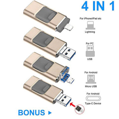 4-in-1 Mobile Phone USB Flash Drive Multiport Storage Device