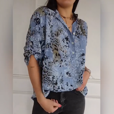Women's Casual Printed Shirt Half Button Floral Design