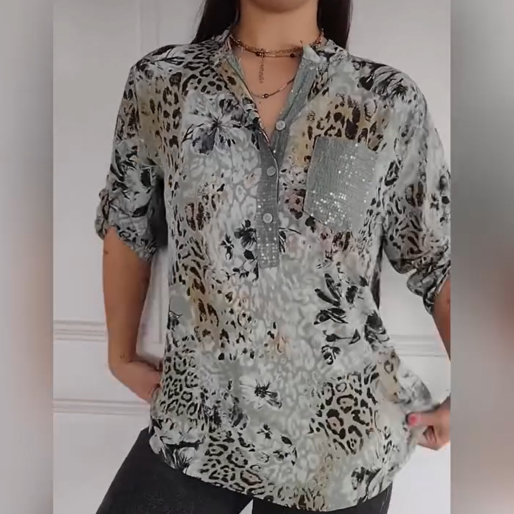 Women's Casual Printed Shirt Half Button Floral Design