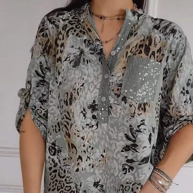 Women's Casual Printed Shirt Half Button Floral Design