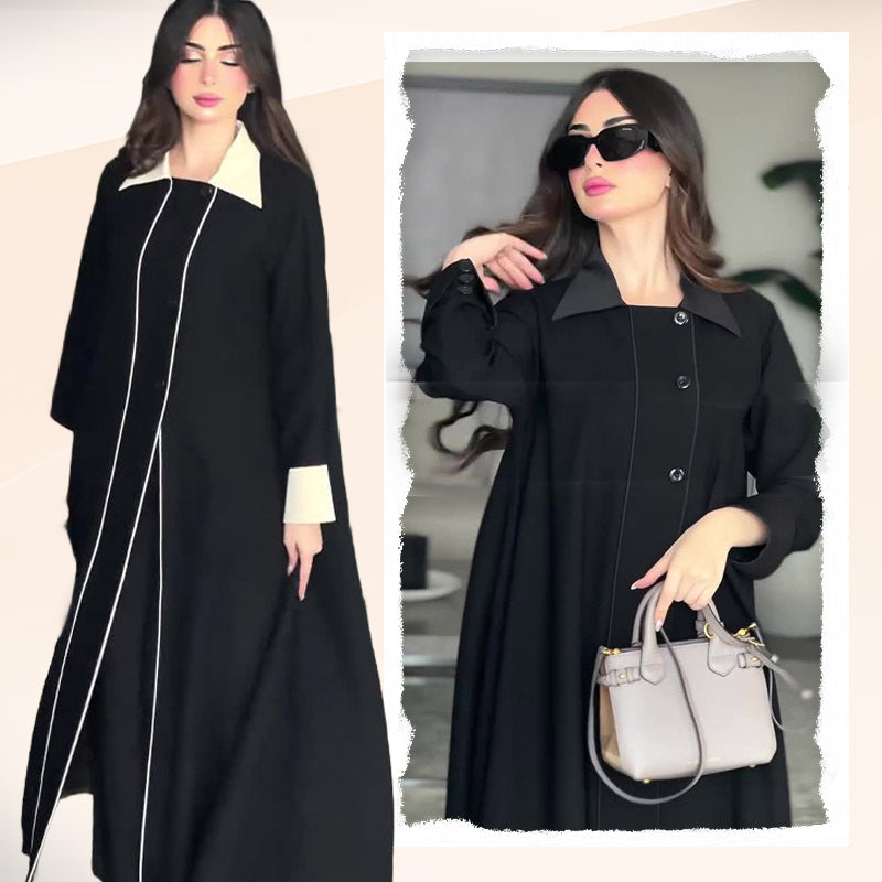 Women's Ankle-Length Dress Classic Solid Color Lapel Design