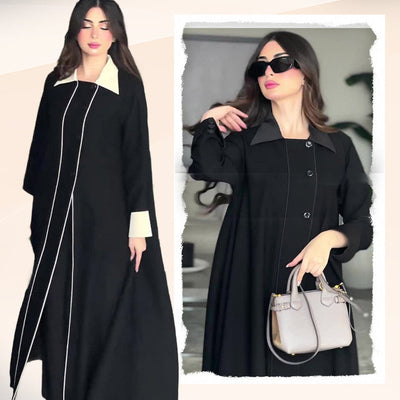 Women's Ankle-Length Dress Classic Solid Color Lapel Design