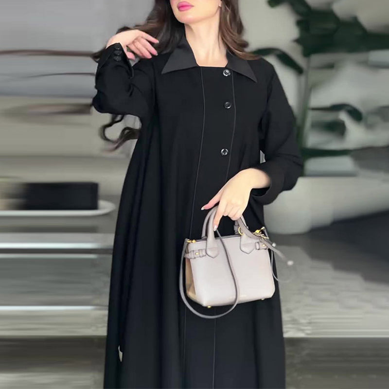 Women's Ankle-Length Dress Classic Solid Color Lapel Design