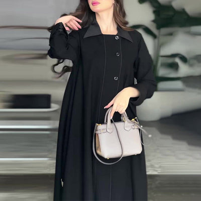 Women's Ankle-Length Dress Classic Solid Color Lapel Design