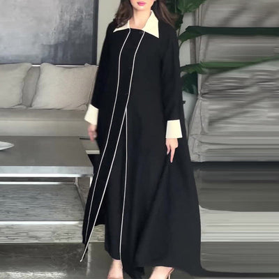 Women's Ankle-Length Dress Classic Solid Color Lapel Design