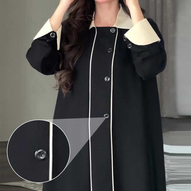 Women's Ankle-Length Dress Classic Solid Color Lapel Design