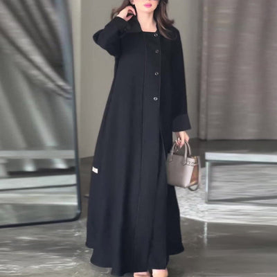 Women's Ankle-Length Dress Classic Solid Color Lapel Design