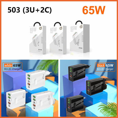 65W Fast Charger Multiple Ports USB Quick Charging Adapter