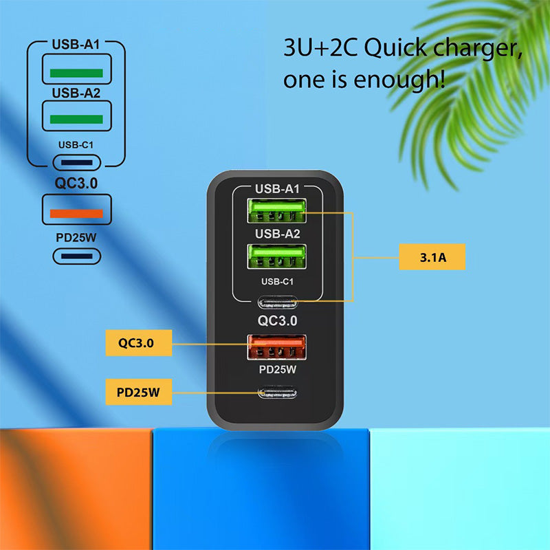 65W Fast Charger Multiple Ports USB Quick Charging Adapter