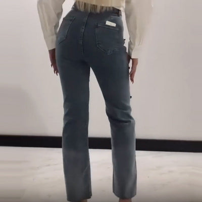 Women's Rhinestone Jeans With Stylish Slit Detail