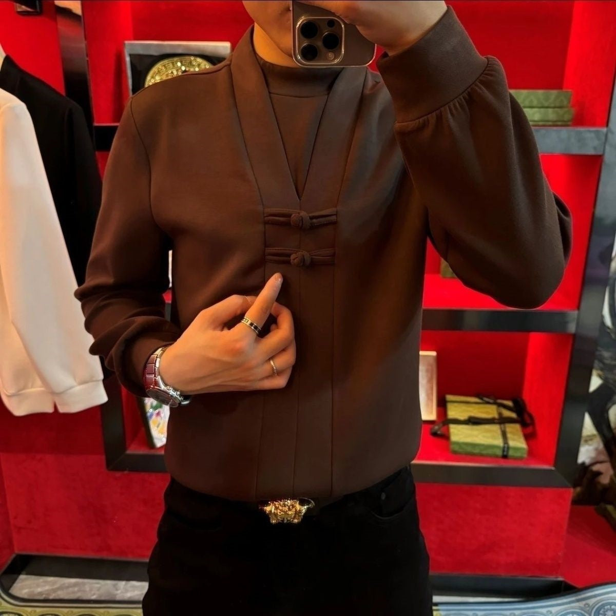 Men's Faux Two Piece Long Sleeve Top Stylish Comfortable Fit