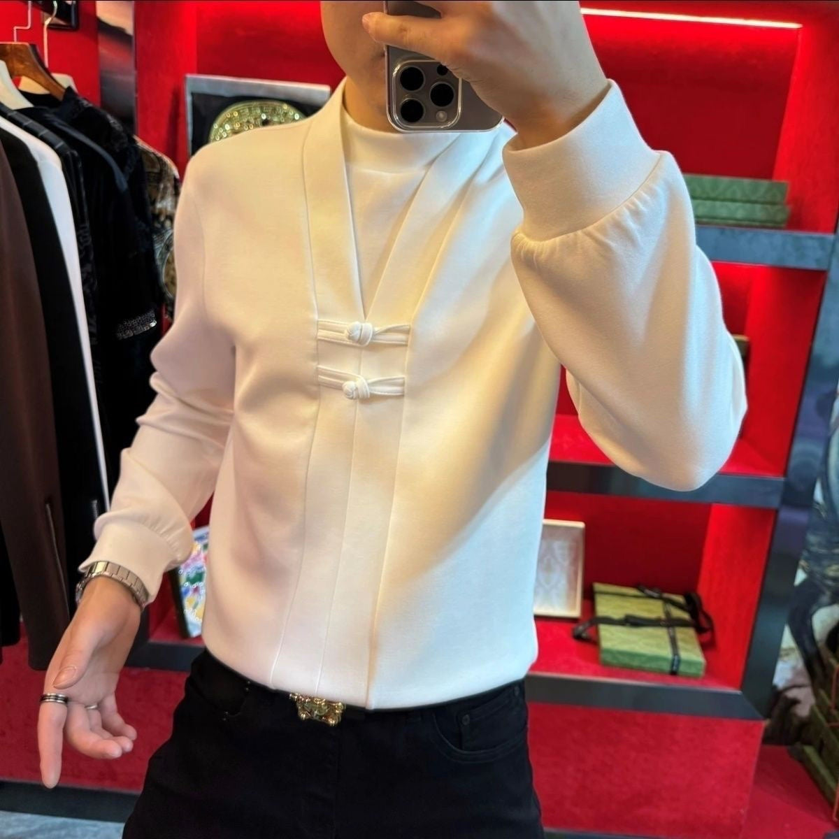 Men's Faux Two Piece Long Sleeve Top Stylish Comfortable Fit
