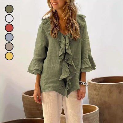 Women's Ruffle Collar Blouse With Stylish Bell Sleeves