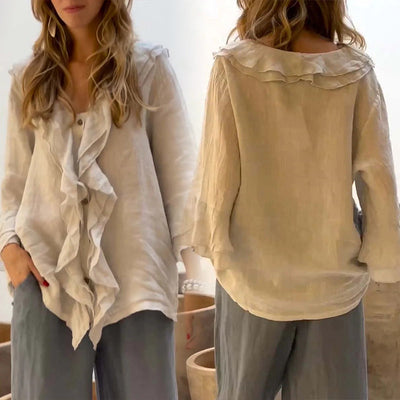 Women's Ruffle Collar Blouse With Stylish Bell Sleeves