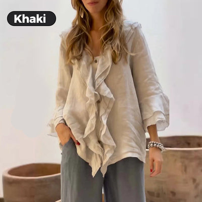 Women's Ruffle Collar Blouse With Stylish Bell Sleeves