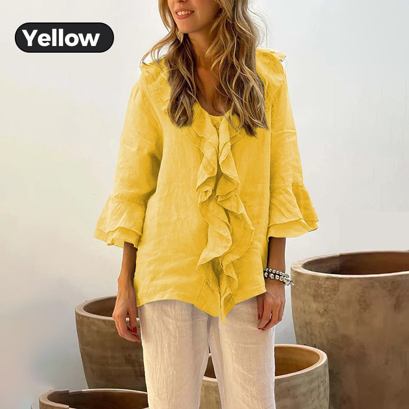 Women's Ruffle Collar Blouse With Stylish Bell Sleeves