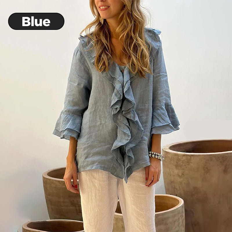 Women's Ruffle Collar Blouse With Stylish Bell Sleeves