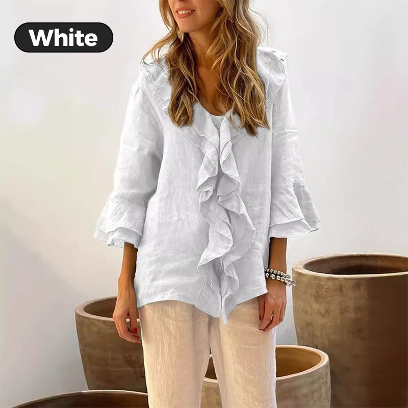 Women's Ruffle Collar Blouse With Stylish Bell Sleeves