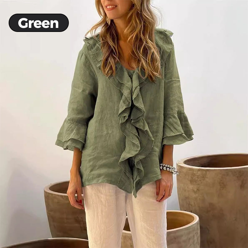 Women's Ruffle Collar Blouse With Stylish Bell Sleeves