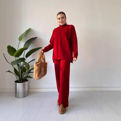 Women's Knit Two-Piece Set Solid Color Comfortable Top And Pants
