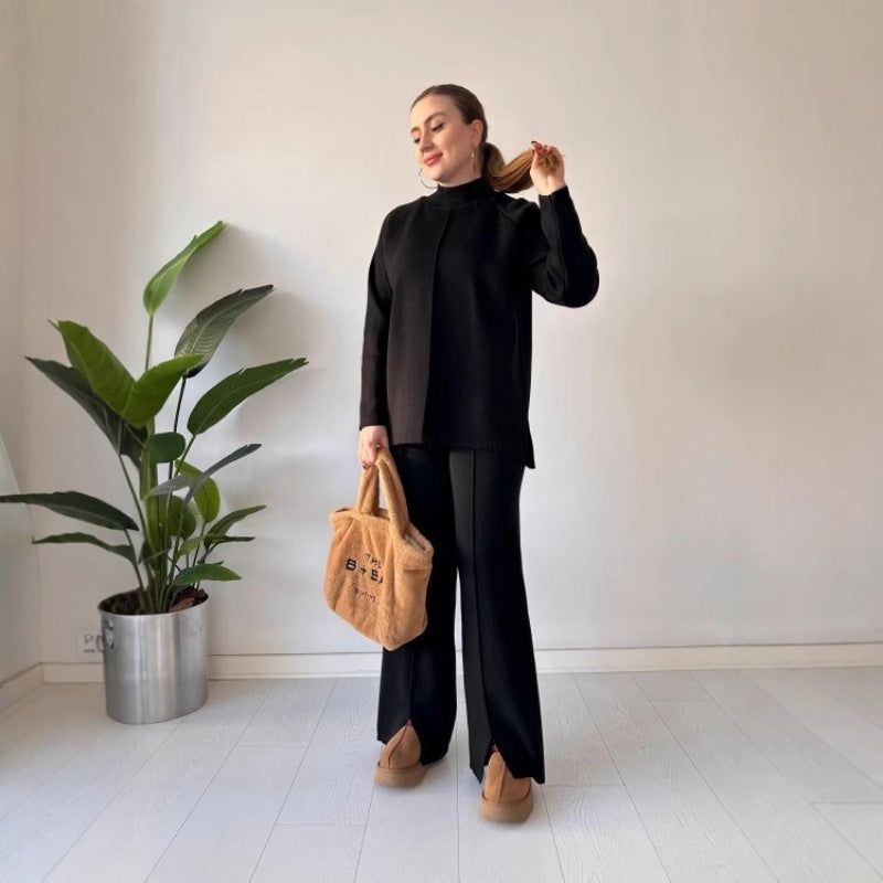 Women's Knit Two-Piece Set Solid Color Comfortable Top And Pants