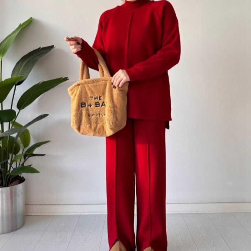 Women's Knit Two-Piece Set Solid Color Comfortable Top And Pants