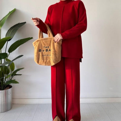 Women's Knit Two-Piece Set Solid Color Comfortable Top And Pants