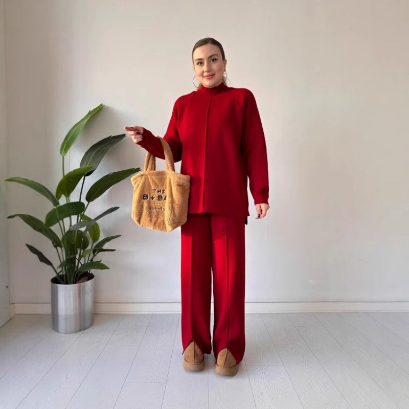 Women's Knit Two-Piece Set Solid Color Comfortable Top And Pants