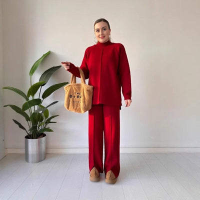 Women's Knit Two-Piece Set Solid Color Comfortable Top And Pants