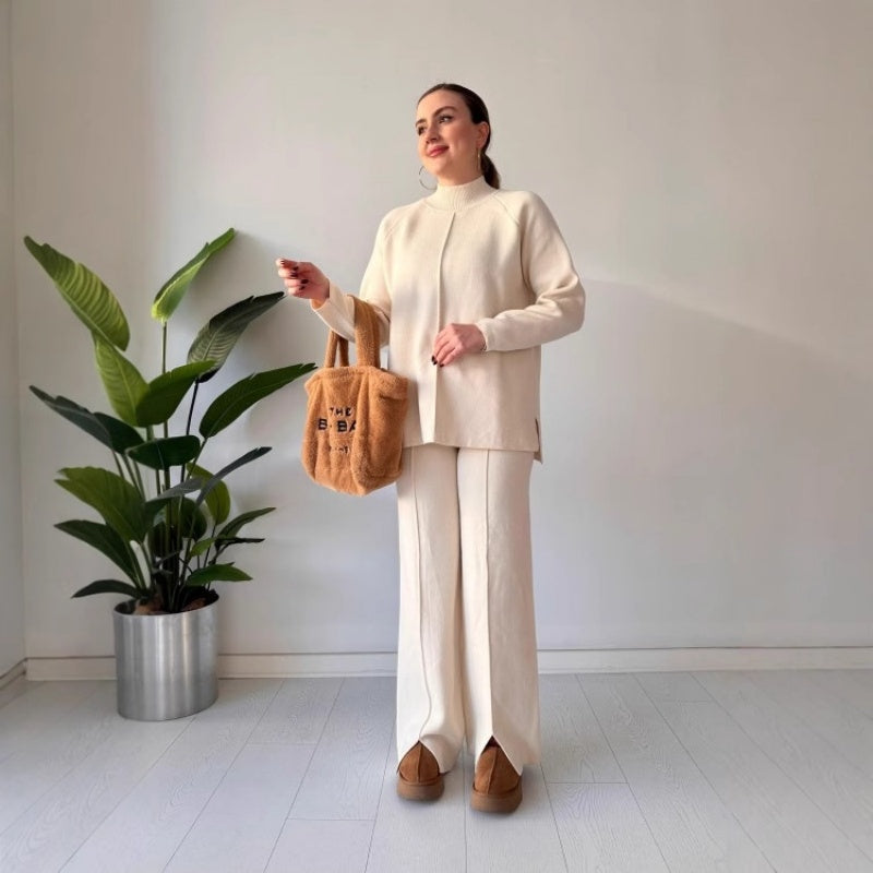 Women's Knit Two-Piece Set Solid Color Comfortable Top And Pants