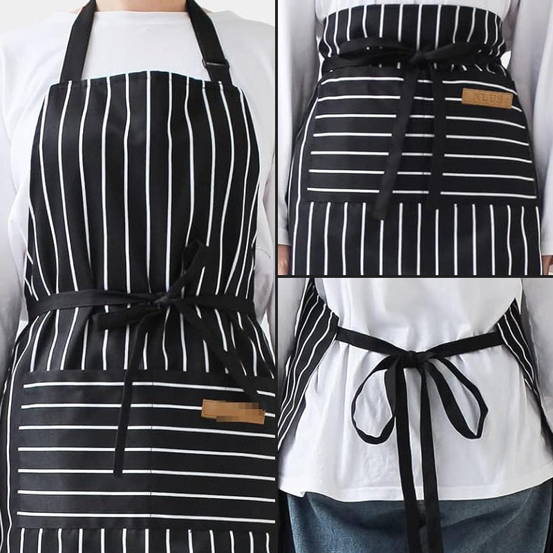 Adjustable Kitchen Apron With Striped Design And Convenient Pockets