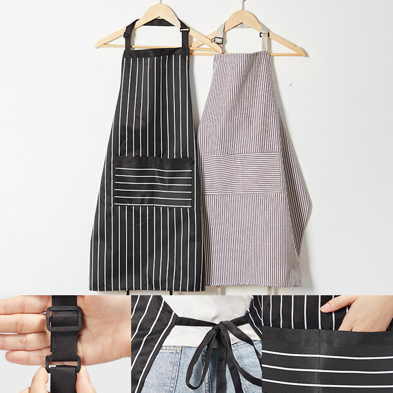 Adjustable Kitchen Apron With Striped Design And Convenient Pockets
