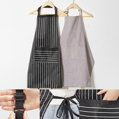 Adjustable Kitchen Apron With Striped Design And Convenient Pockets