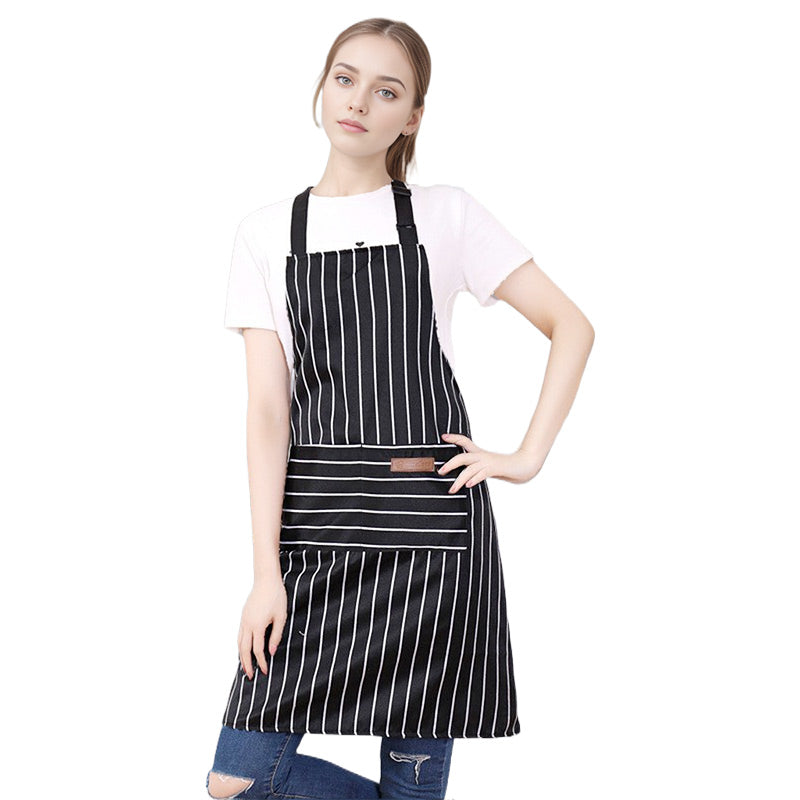 Adjustable Kitchen Apron With Striped Design And Convenient Pockets