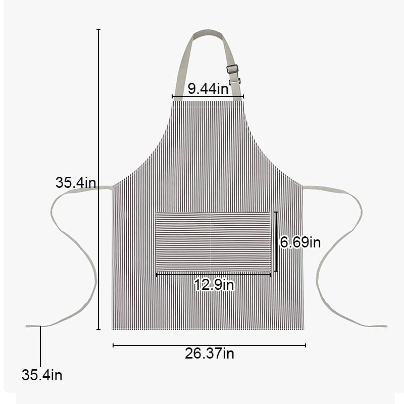 Adjustable Kitchen Apron With Striped Design And Convenient Pockets