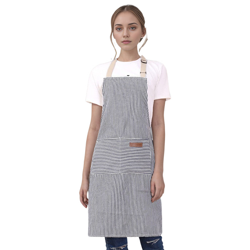 Adjustable Kitchen Apron With Striped Design And Convenient Pockets