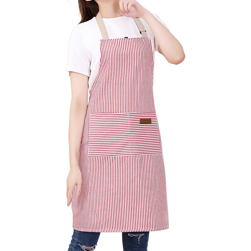 Adjustable Kitchen Apron With Striped Design And Convenient Pockets
