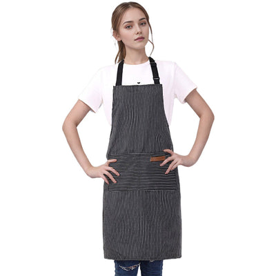 Adjustable Kitchen Apron With Striped Design And Convenient Pockets
