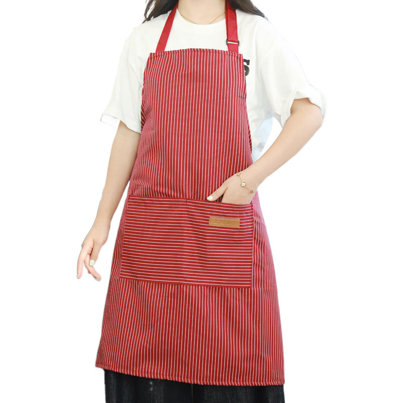 Adjustable Kitchen Apron With Striped Design And Convenient Pockets