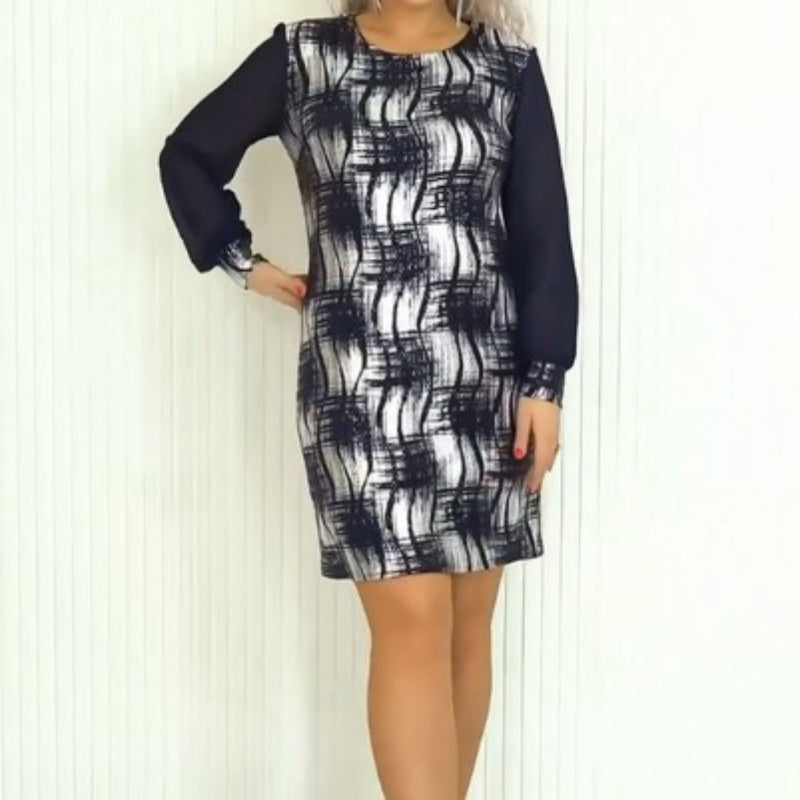 Round Neck Long Sleeve Dress Elegant Classic Style For Women