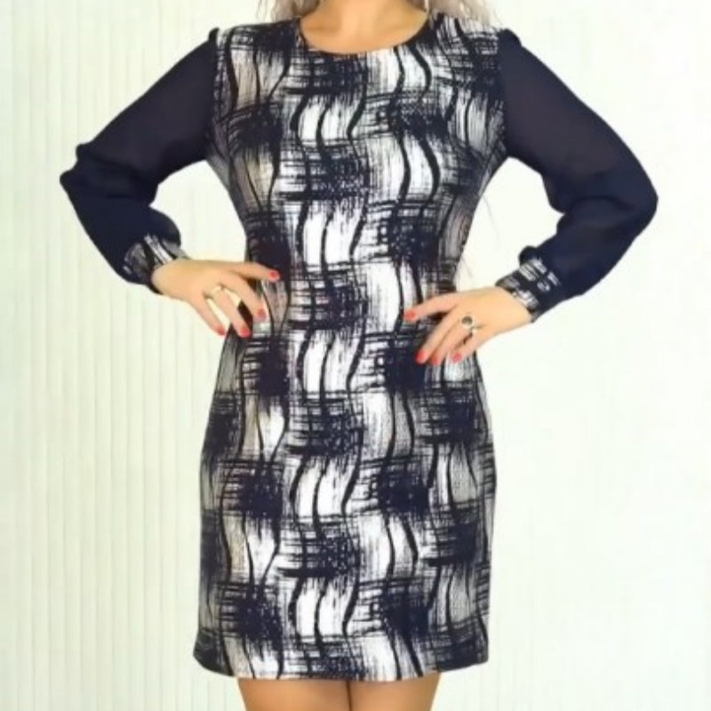 Round Neck Long Sleeve Dress Elegant Classic Style For Women