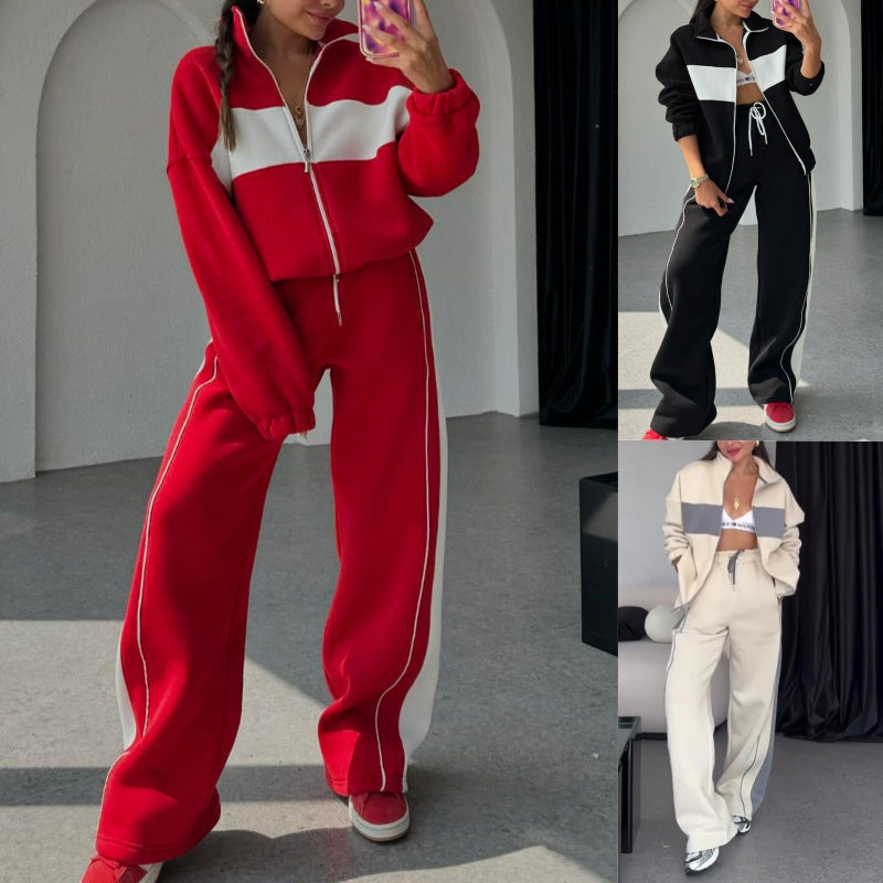 Women's Tracksuit Two-Piece Color Block Casual Athletic Set